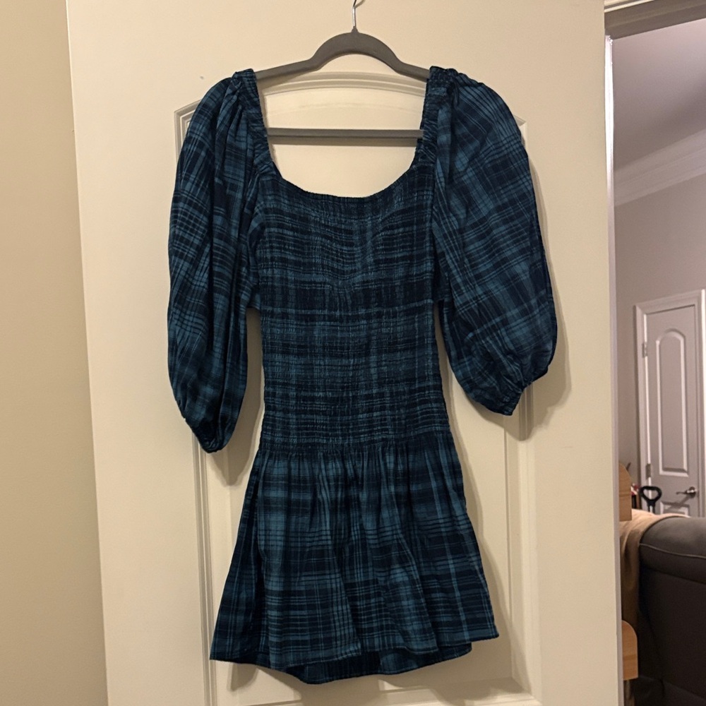 Ramy Brook Teal Plaid Long Sleeve Dress